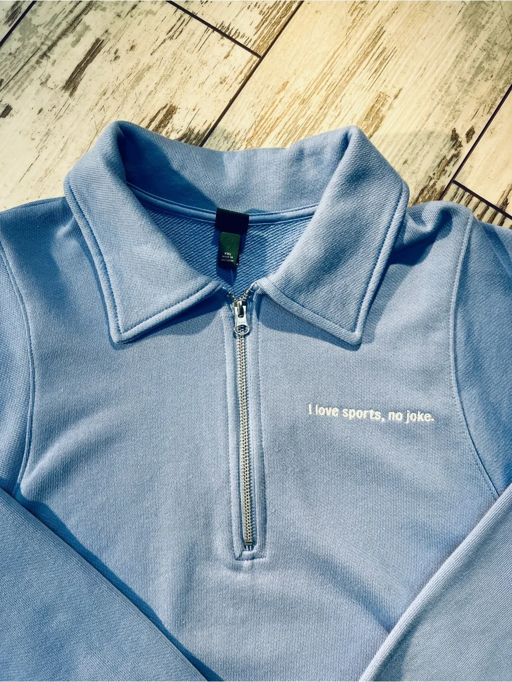 Wild Fable Cornflower Blue Polo Quarter Zip Sweatshirt Graphic Cropped XXL NWT - Picture 6 of 13